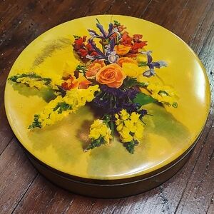 Vibrant Floral Round Tin Box
